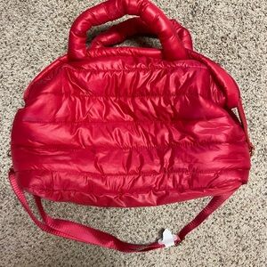 Estee Lauder Red Pink Puffer Quilted Weekender Top Handle /Crossbody Bag NEW